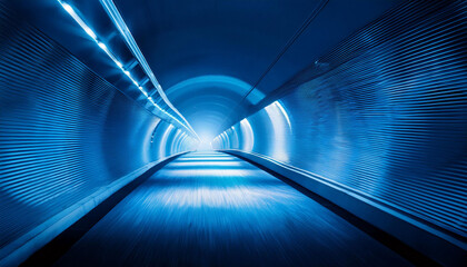 tunnel in blue neon tones abstract background