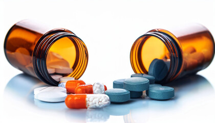 two types of prescription drugs spilling from containers