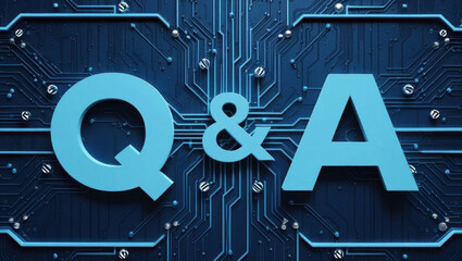 A modern Q&A symbol set against a circuit board background.