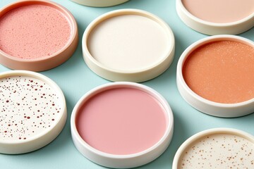 Fototapeta premium Colorful dessert bowls arranged artistically.