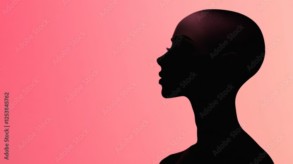 Leinwandbilder silhouette of a person with distinct bald patches against a soft pink gradient background during ear