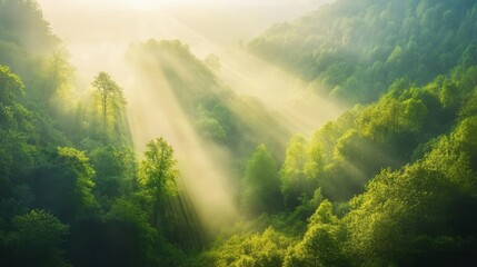 Obraz premium Sustainable Forest Ecosystem Showcasing Biodiversity and Net-Zero Carbon Goals, Environmental Conservation Theme