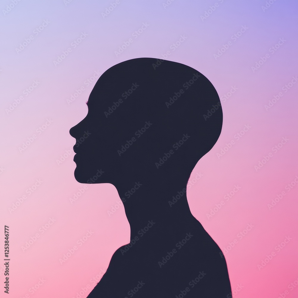 Fototapete Silhouette of a person with bald patches against a colorful gradient background at sunset. Generative AI