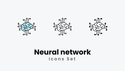 Neural network Icons thin line and glyph vector icon stock illustration