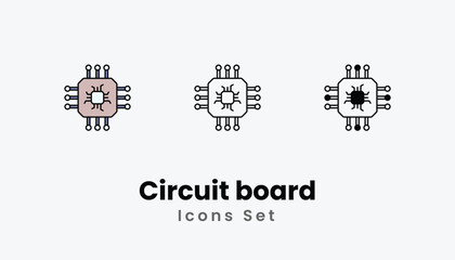 Circuit board Icons thin line and glyph vector icon stock illustration