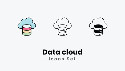 Data cloud Icons thin line and glyph vector icon stock illustration