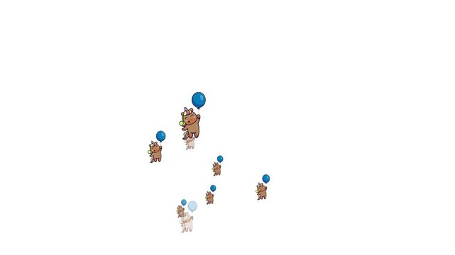 Cartoon cute unicorn with balloon floating up animation on white screen, unicorn fly, float up movement, cute unicorn floating, 2d animation, white background, animals, unicorn, unicorn horse