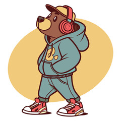 Cool Bear in Headphones illustration design