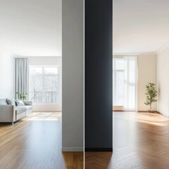 Fototapeta premium Contrast of old dark interiors with bright modern design in a renovated living space. Generative AI