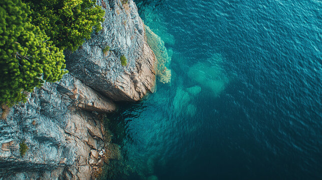 Top view of dramatic fjord with steep cliffs and calm waters. - Powered by Adobe