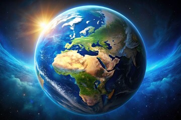 Fototapeta premium High-resolution digital art depicts Earth's breathtaking blue globe, suspended within the vast, cosmic universe.