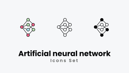 Artificial neural network Icons thin line and glyph vector icon stock illustration