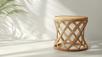Fototapeta premium Rattan Side Table in Sunlit Room