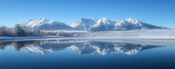 Serene Lake Reflecting Snow-Capped Mountains, Generative AI