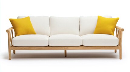 Fototapeta premium Modern Wooden Sofa with Yellow Cushions