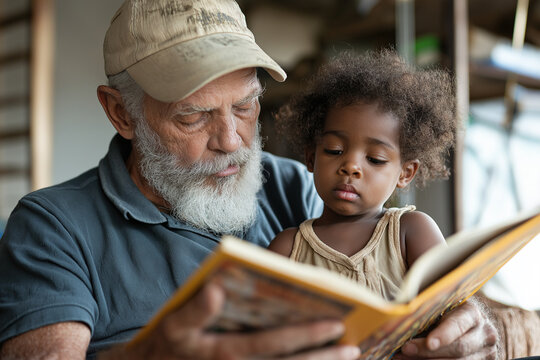 Grandfather Reading with Grandchild