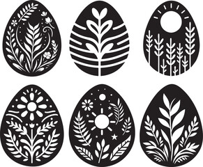 Bundle of Ornamental and  Floral decoration of Easter Egg Silhouette Vector Illustrations.