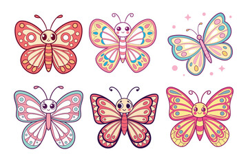 A Bundle of Cute Butterfly vector cartoon illustration Easter day