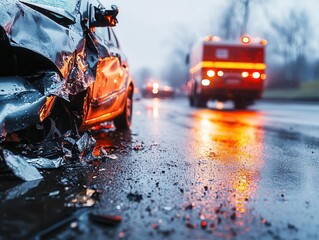 Traffic Accident Car Crash Scene on Rural Road for Safety Awareness Campaigns