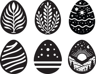 Bundle of Ornamental and  Floral decoration of Easter Egg Silhouette Vector Illustrations.