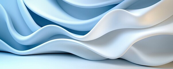 Obraz premium Elegant flowing blue and white fabric waves.
