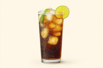 Chilled glass filled with dark fizzy drink, garnished with fresh