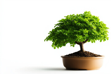 beautiful bonsai tree with lush green leaves in brown pot, symbolizing tranquility and nature artistry. This stunning plant adds serene touch to any space