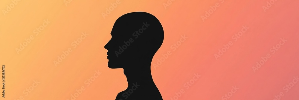 Fototapete silhouette of a person showcasing distinct bald patches against a vibrant background during twilight