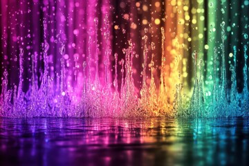 Vibrant Neon Water Splash Effect on Colorful Background for Dynamic Visual Design Projects