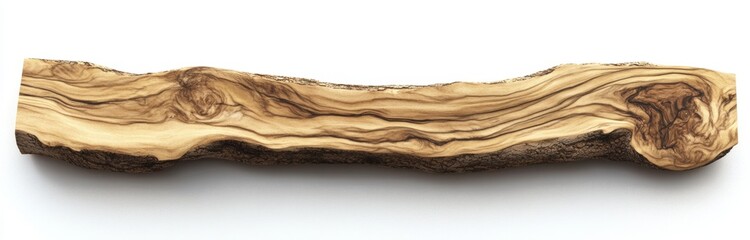 Olive wood slab, flat lay, natural light,  on white background