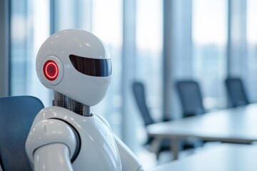 robot sits in boardroom chair