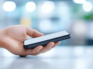 Hand holding Mobile Phone with Blank Screen.