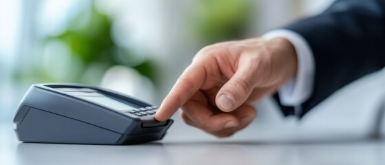 Man Entering Pin on Credit Card Terminal