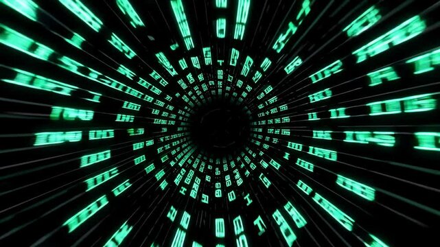 tunnel of binary code streaming endlessly toward the screen