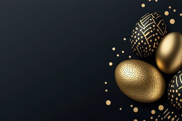 Radiant elegance: Easter flyer template with gold-foil egg and dark background