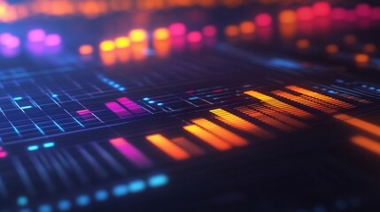 Abstract Digital Data Visualization Neon Lights Glowing Grid Colorful Interface Technology Background