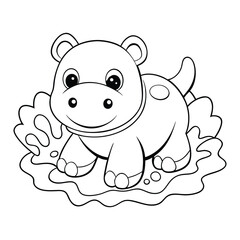 a baby hippo playing in the mud Vector illustration for coloring books