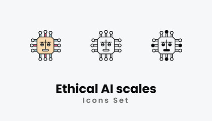 Ethical AI scales Icons thin line and glyph vector icon stock illustration