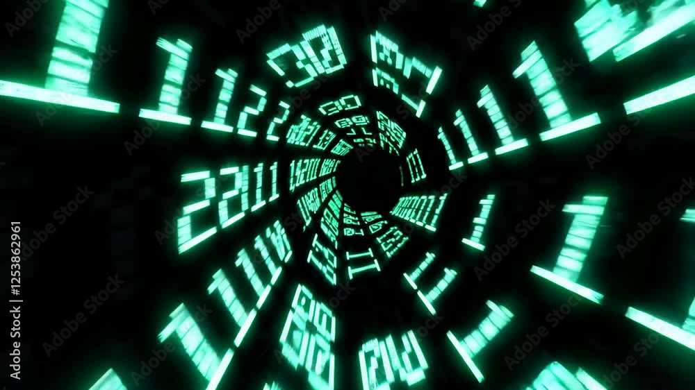Wall mural tunnel of binary code streaming endlessly toward the screen