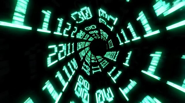 tunnel of binary code streaming endlessly toward the screen