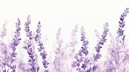 Obraz premium Delicate Watercolor Lavender Flower Border on Minimalist White Background for Elegant Design Projects