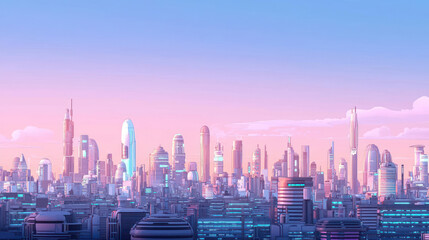 Pastel Futuristic Cityscape At Sunrise