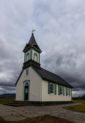 Wide angle view of the church in Thingvellir
