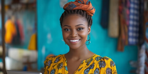 Empowering entrepreneurial spirit local market portrait photography vibrant setting close-up view cultural identity and confidence