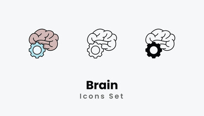 Brain Icons thin line and glyph vector icon stock illustration