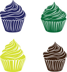 Silhouette of Classic CupCake with Swirled