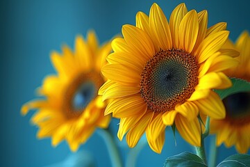 Stunning field of sunflowers stretching towards the horizon beneath a bright blue sky