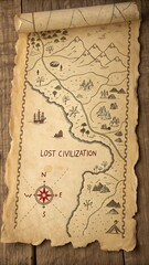 An old parchment map showing the location of a lost civilization