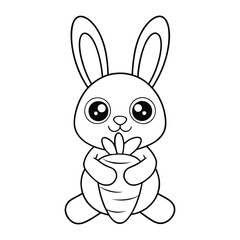 Obraz premium a cute bunny holding a carrot coloring pages Vector illustration for coloring books 