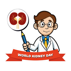 World Kidney Day awareness. Kidneys cartoon with doctor 